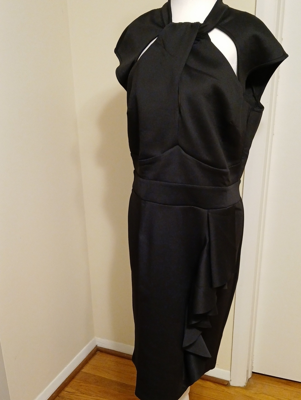 VENUS Black Midi Dress with Twist Neckline
